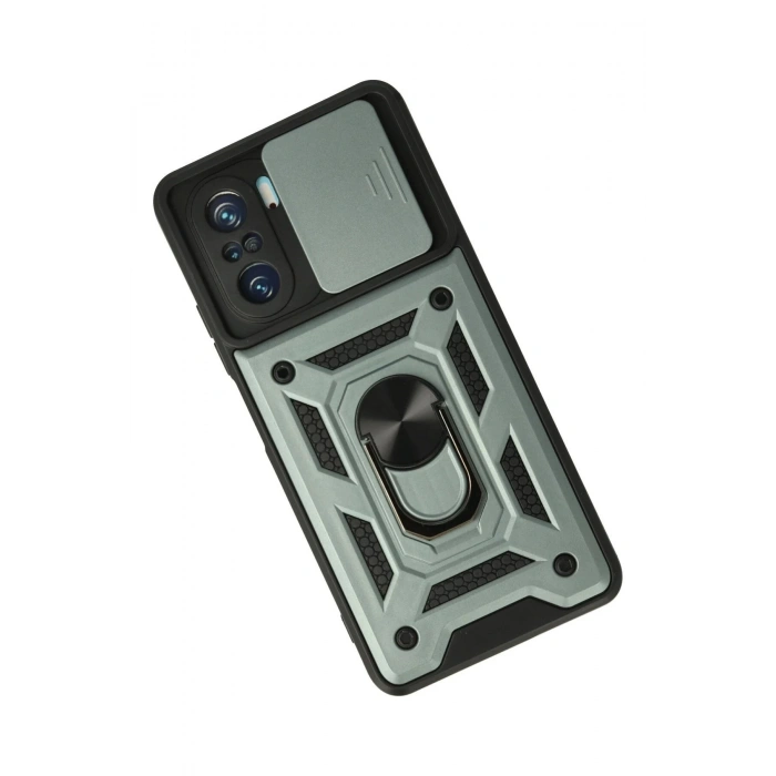 Xiaomi Poco F3 Kılıf Pars Lens Yüzüklü Silikon - Yeşil