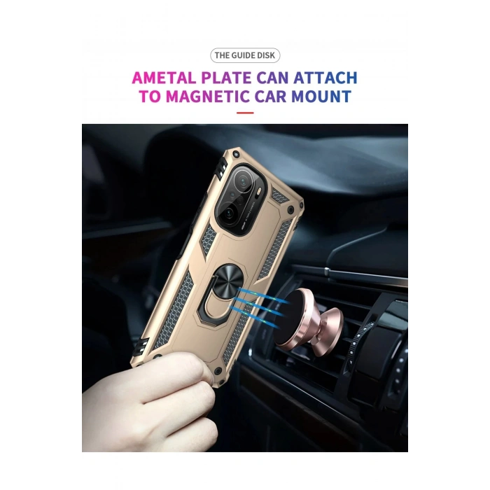 Xiaomi Poco F3 Kılıf Sofya Yüzüklü Silikon Kapak - Gold