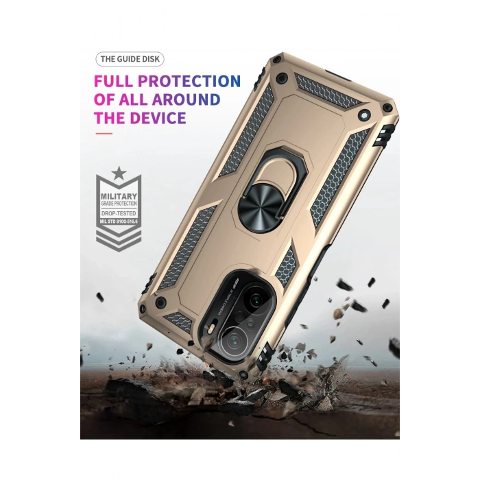 Xiaomi Poco F3 Kılıf Sofya Yüzüklü Silikon Kapak - Gold