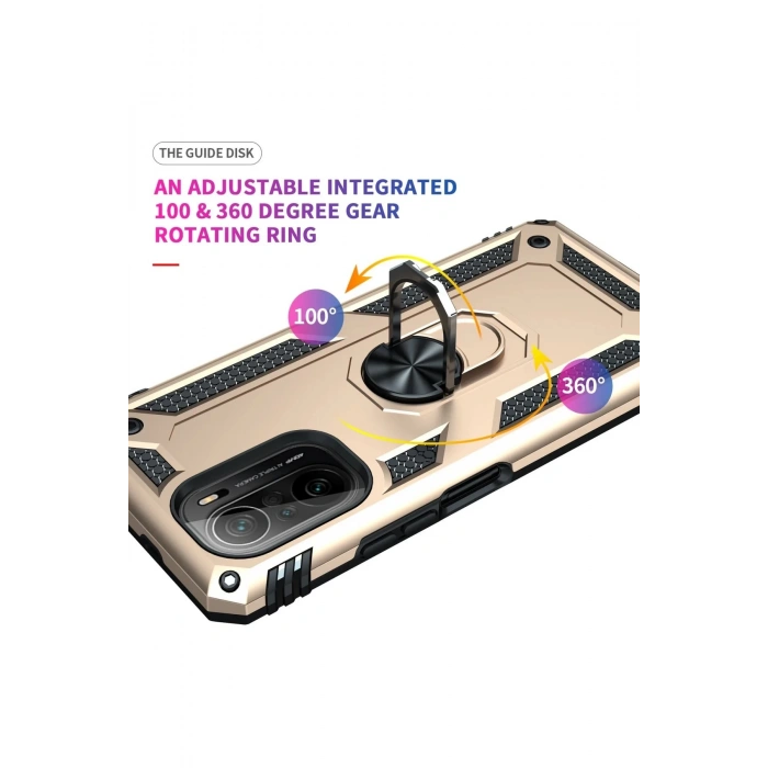 Xiaomi Poco F3 Kılıf Sofya Yüzüklü Silikon Kapak - Gold