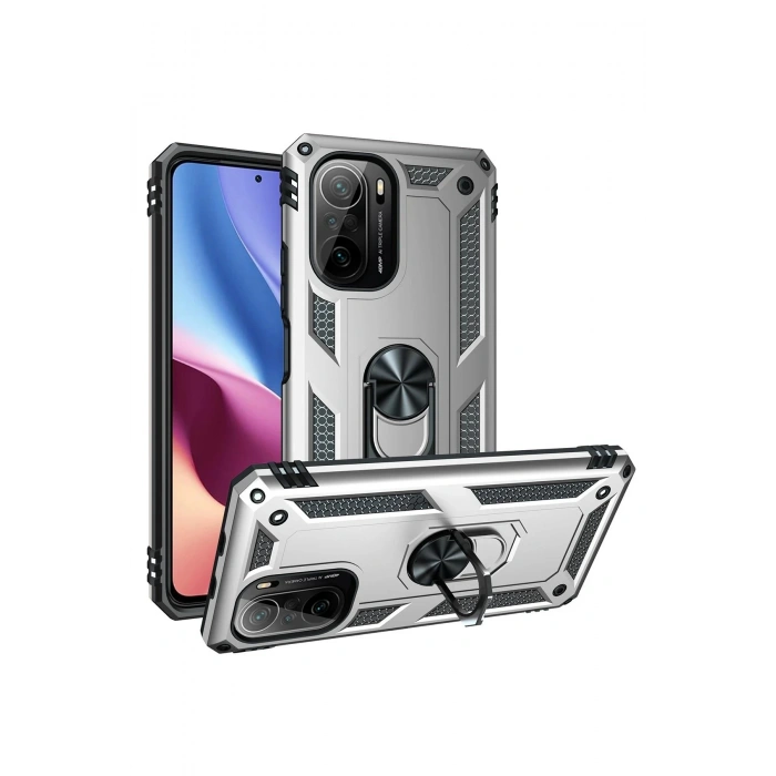 Xiaomi Poco F3 Kılıf Sofya Yüzüklü Silikon Kapak - Gümüş