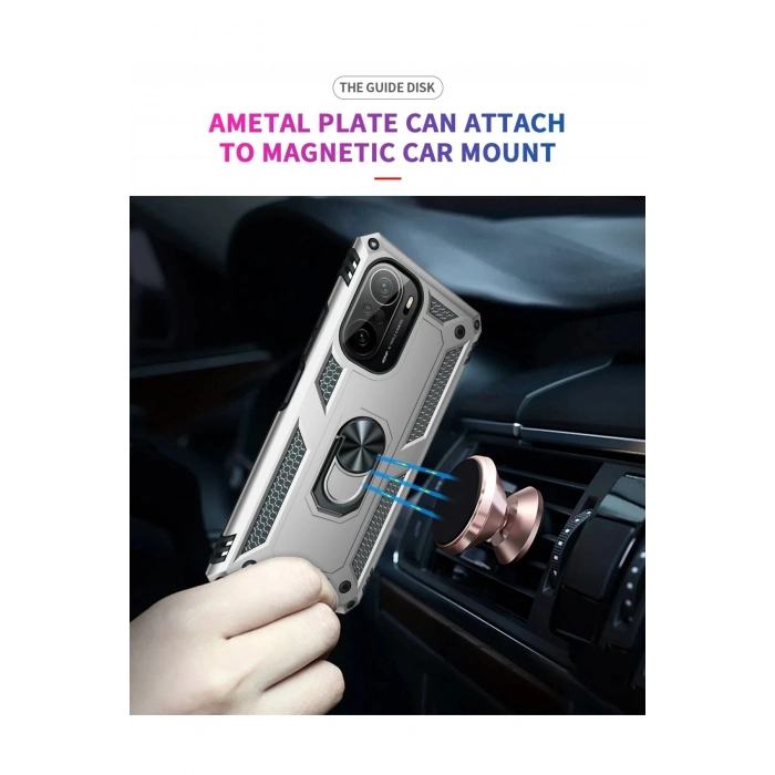 Xiaomi Poco F3 Kılıf Sofya Yüzüklü Silikon Kapak - Gümüş