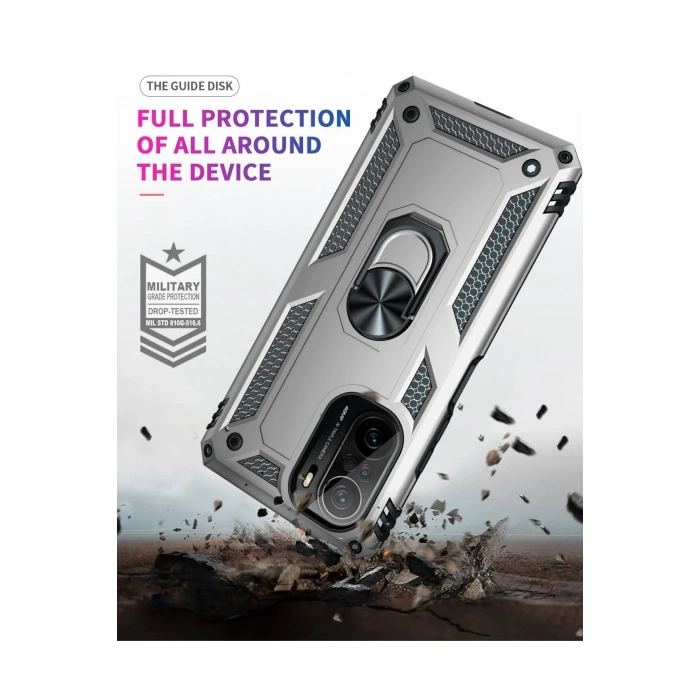 Xiaomi Poco F3 Kılıf Sofya Yüzüklü Silikon Kapak - Gümüş