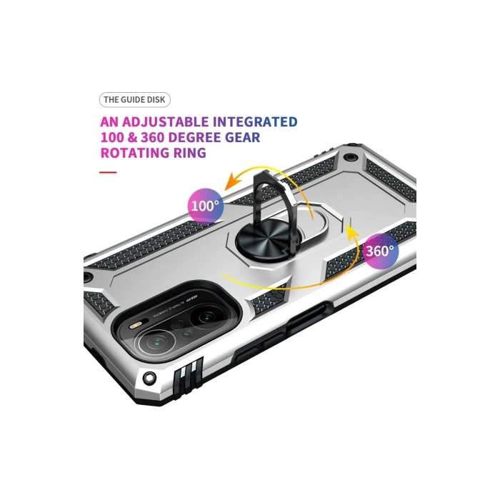 Xiaomi Poco F3 Kılıf Sofya Yüzüklü Silikon Kapak - Gümüş