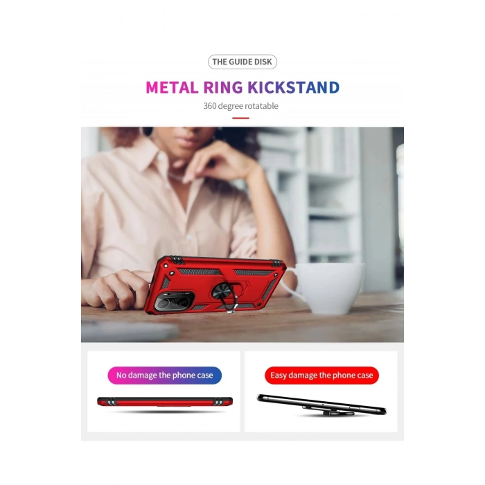 Xiaomi Poco F3 Kılıf Sofya Yüzüklü Silikon Kapak - Kırmızı