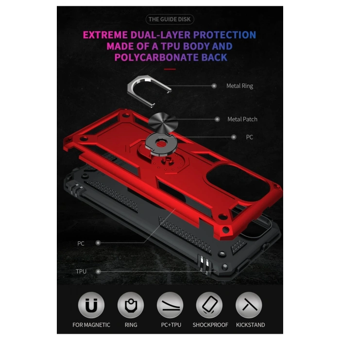 Xiaomi Poco F3 Kılıf Sofya Yüzüklü Silikon Kapak - Kırmızı