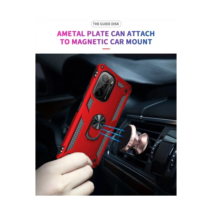 Xiaomi Poco F3 Kılıf Sofya Yüzüklü Silikon Kapak - Kırmızı