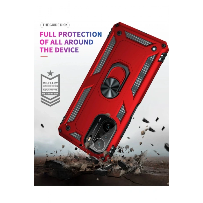 Xiaomi Poco F3 Kılıf Sofya Yüzüklü Silikon Kapak - Kırmızı