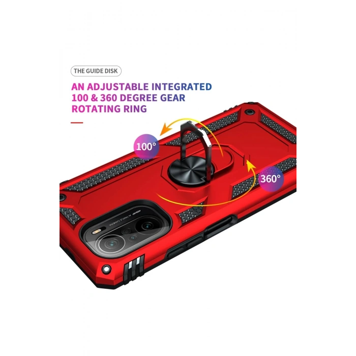 Xiaomi Poco F3 Kılıf Sofya Yüzüklü Silikon Kapak - Kırmızı