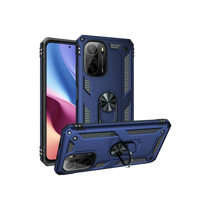 Xiaomi Poco F3 Kılıf Sofya Yüzüklü Silikon Kapak - Lacivert