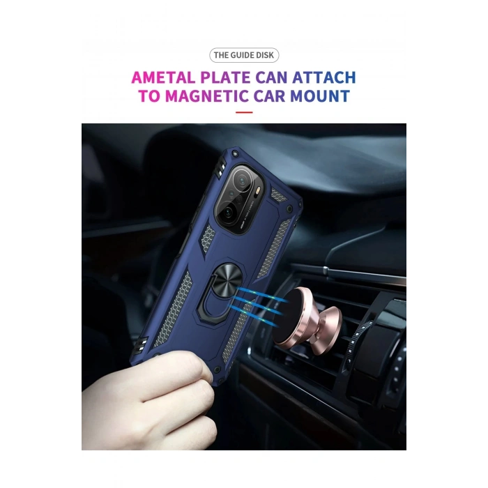 Xiaomi Poco F3 Kılıf Sofya Yüzüklü Silikon Kapak - Lacivert