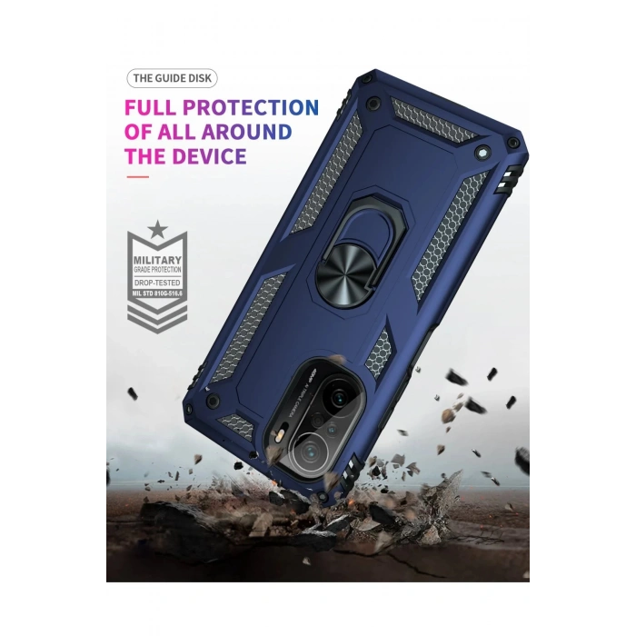 Xiaomi Poco F3 Kılıf Sofya Yüzüklü Silikon Kapak - Lacivert