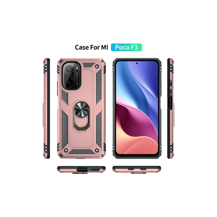 Xiaomi Poco F3 Kılıf Sofya Yüzüklü Silikon Kapak - Rose