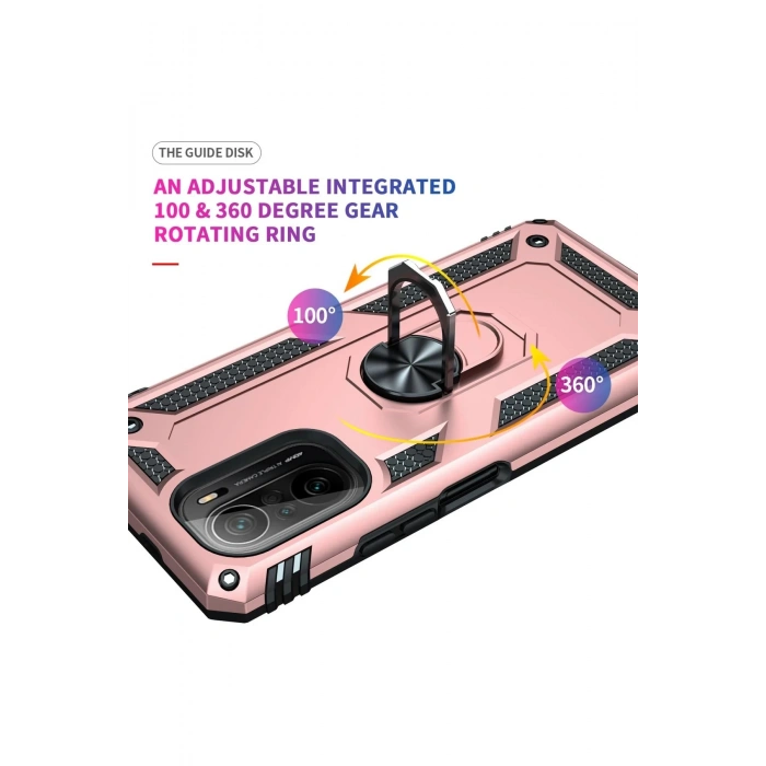 Xiaomi Poco F3 Kılıf Sofya Yüzüklü Silikon Kapak - Rose