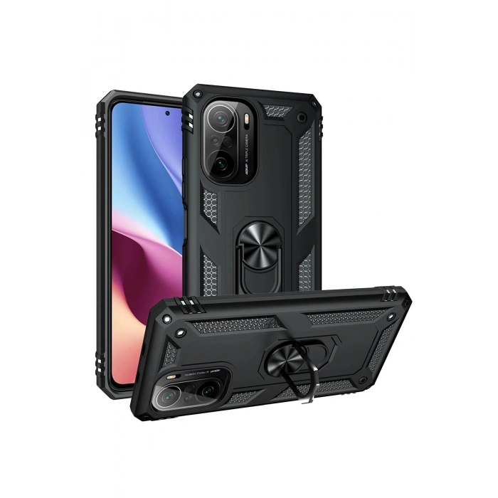 Xiaomi Poco F3 Kılıf Sofya Yüzüklü Silikon Kapak - Siyah