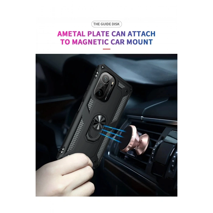 Xiaomi Poco F3 Kılıf Sofya Yüzüklü Silikon Kapak - Siyah