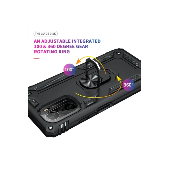 Xiaomi Poco F3 Kılıf Sofya Yüzüklü Silikon Kapak - Siyah