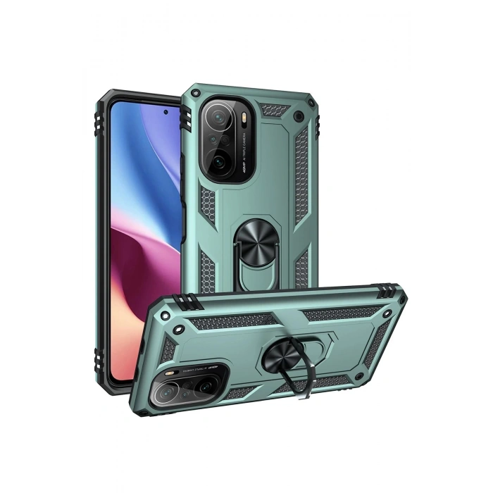 Xiaomi Poco F3 Kılıf Sofya Yüzüklü Silikon Kapak - Yeşil