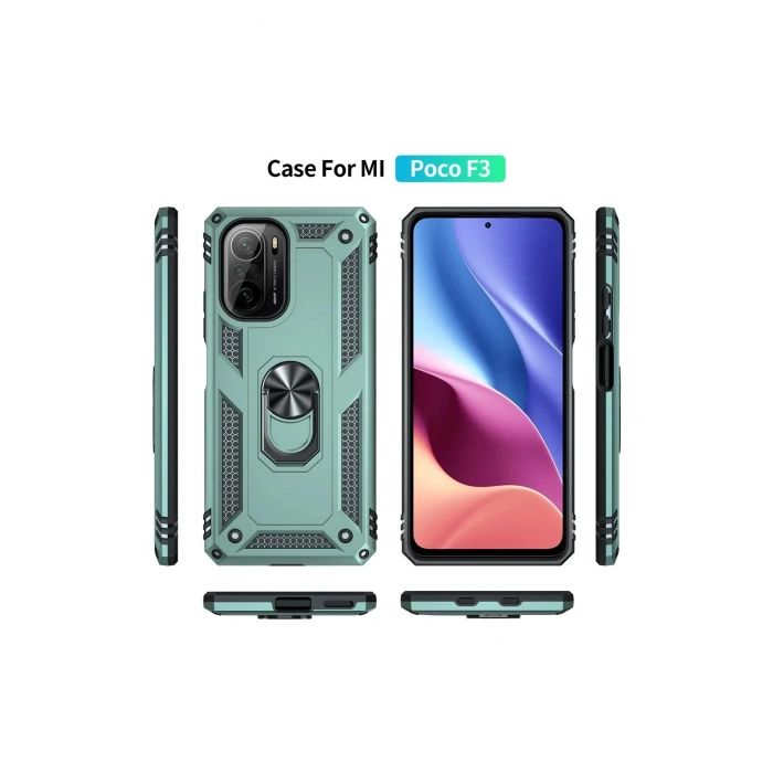 Xiaomi Poco F3 Kılıf Sofya Yüzüklü Silikon Kapak - Yeşil