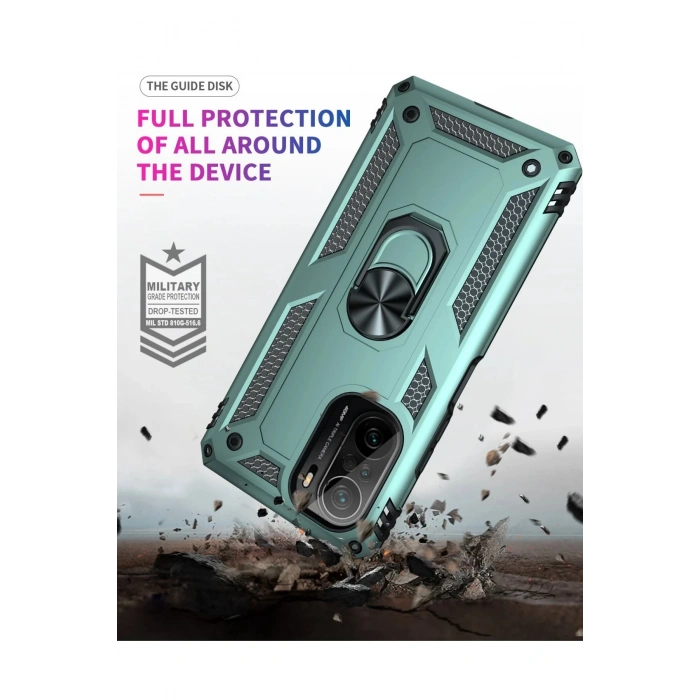 Xiaomi Poco F3 Kılıf Sofya Yüzüklü Silikon Kapak - Yeşil