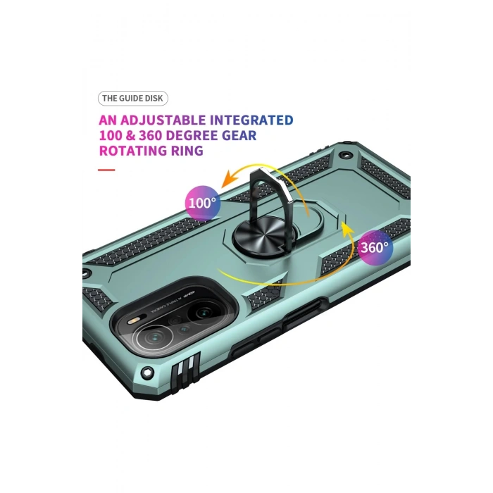 Xiaomi Poco F3 Kılıf Sofya Yüzüklü Silikon Kapak - Yeşil