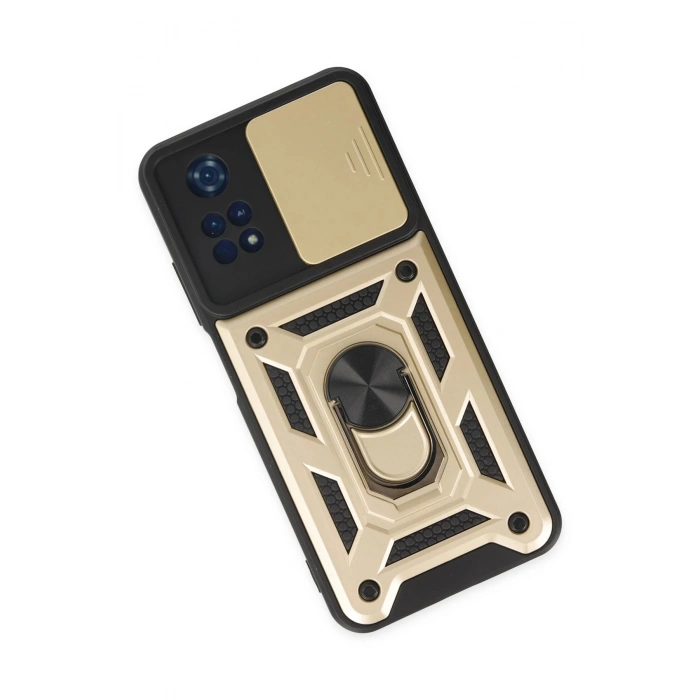 Xiaomi Poco M4 Pro 4G Kılıf Pars Lens Yüzüklü Silikon - Gold