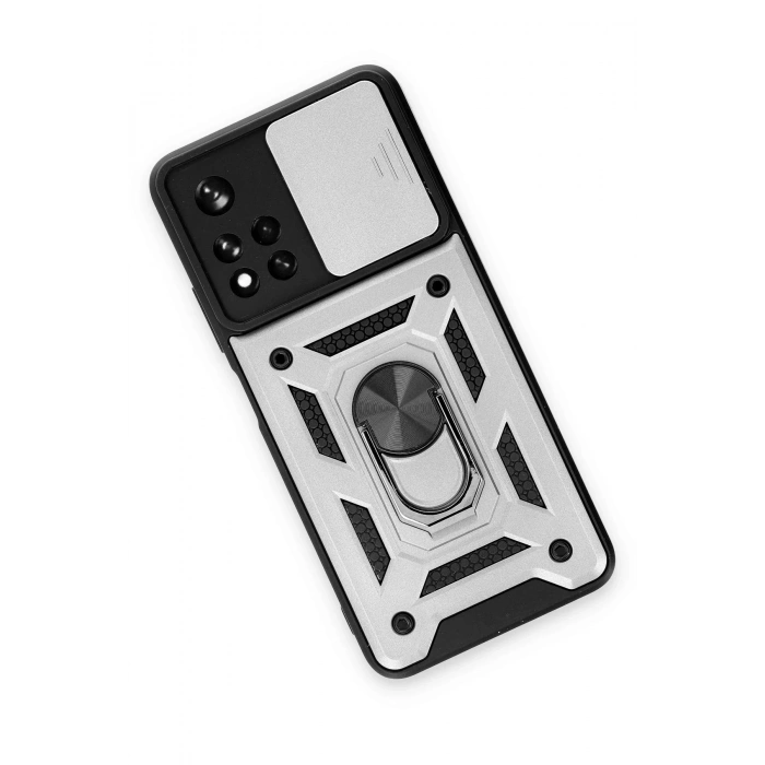 Xiaomi Poco M4 Pro 5G Kılıf Pars Lens Yüzüklü Silikon - Gümüş