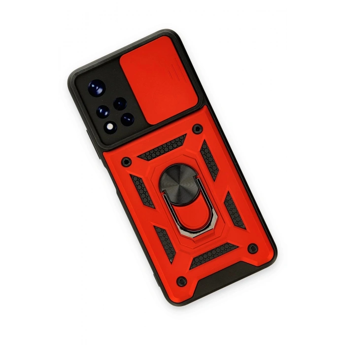 Xiaomi Poco M4 Pro 5G Kılıf Pars Lens Yüzüklü Silikon - Kırmızı