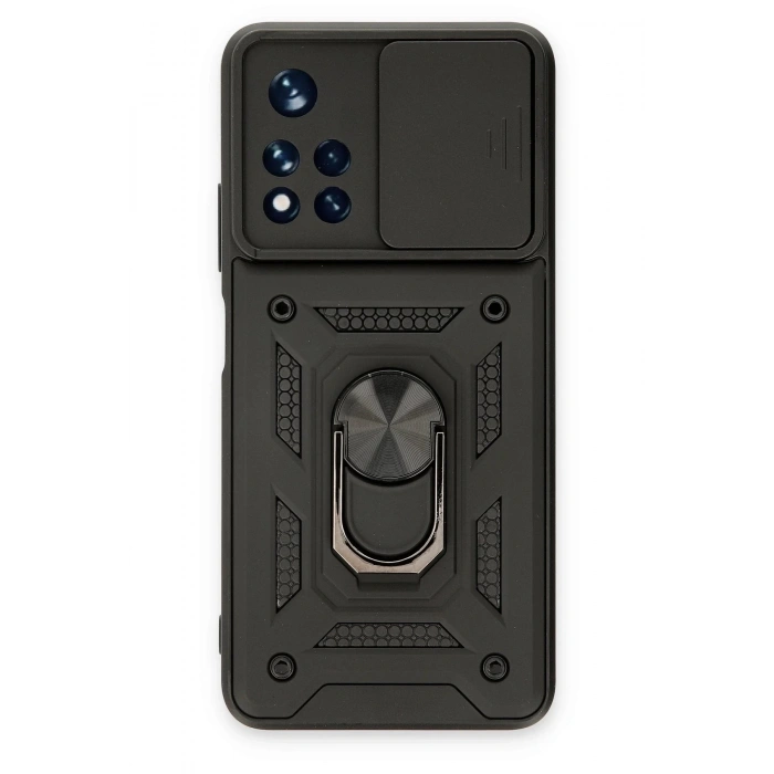 Xiaomi Poco M4 Pro 5G Kılıf Pars Lens Yüzüklü Silikon - Siyah