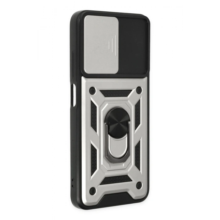 Xiaomi Poco M5 Kılıf Pars Lens Yüzüklü Silikon - Gümüş