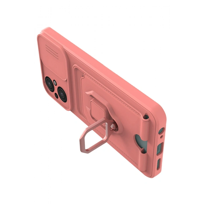 Xiaomi Poco M5 Kılıf Zuma Kartvizitli Yüzüklü Silikon - Pembe