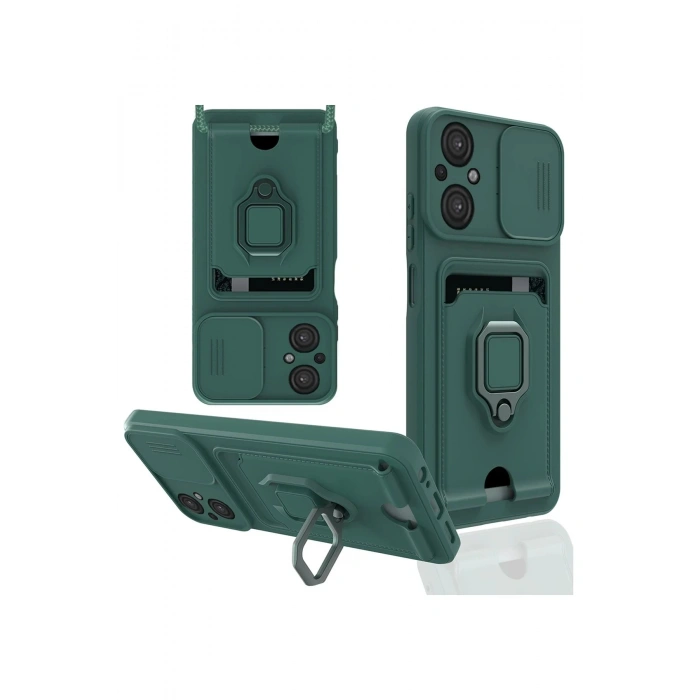 Xiaomi Poco M5 Kılıf Zuma Kartvizitli Yüzüklü Silikon - Yeşil