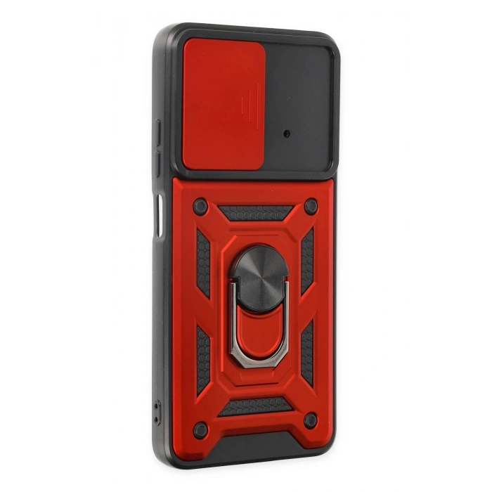 Xiaomi Poco X4 Pro 5G Kılıf Pars Lens Yüzüklü Silikon - Kırmızı