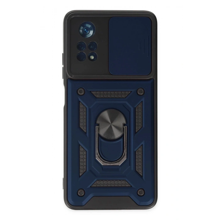 Xiaomi Poco X4 Pro 5G Kılıf Pars Lens Yüzüklü Silikon - Lacivert