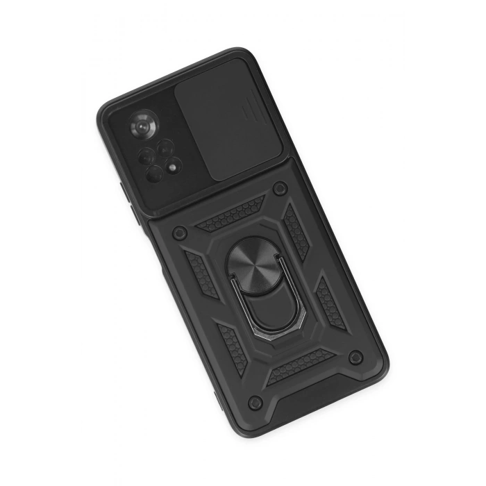 Xiaomi Poco X4 Pro 5G Kılıf Pars Lens Yüzüklü Silikon - Siyah