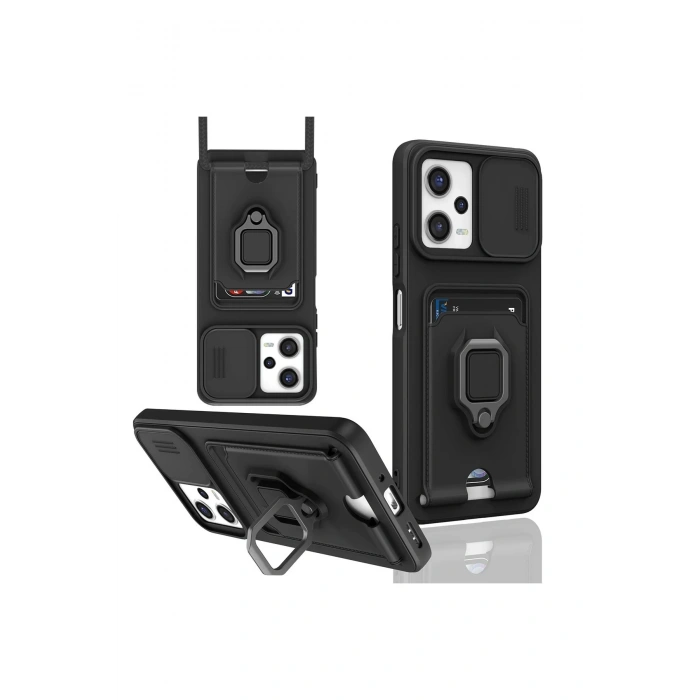 Xiaomi Poco X5 5G Kılıf Zuma Kartvizitli Yüzüklü Silikon - Siyah