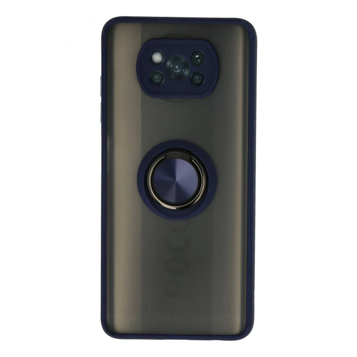 Xiaomi Pocophone X3 Kılıf Montreal Yüzüklü Silikon Kapak - Lacivert