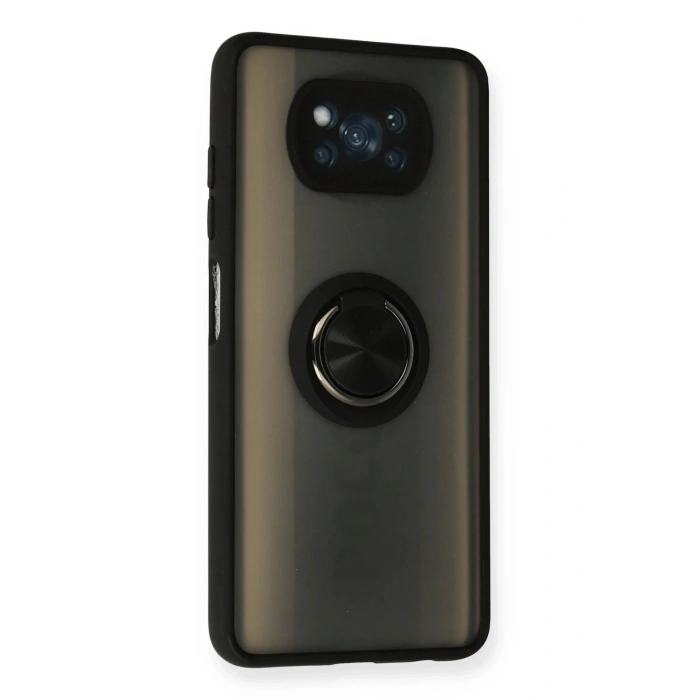 Xiaomi Pocophone X3 Kılıf Montreal Yüzüklü Silikon Kapak - Siyah