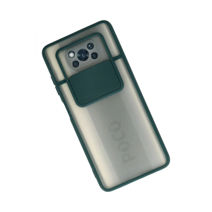 Xiaomi Pocophone X3 Kılıf Palm Buzlu Kamera Sürgülü Silikon - Yeşil