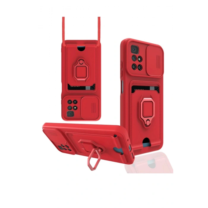 Xiaomi Redmi 10 2022 Kılıf Zuma Kartvizitli Yüzüklü Silikon - Kırmızı