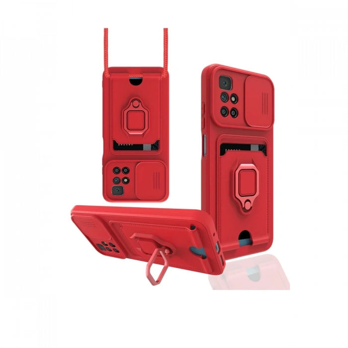 Xiaomi Redmi 10 2022 Kılıf Zuma Kartvizitli Yüzüklü Silikon - Kırmızı