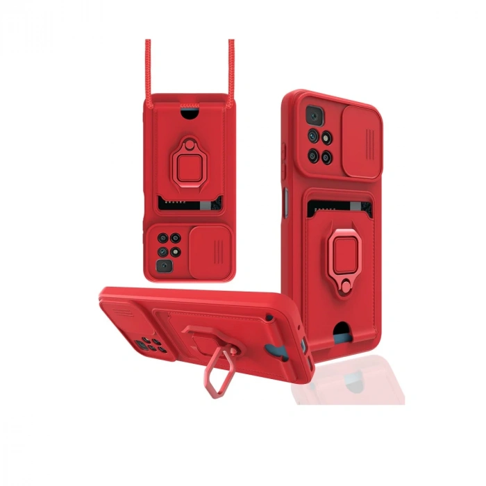 Xiaomi Redmi 10 2022 Kılıf Zuma Kartvizitli Yüzüklü Silikon - Kırmızı