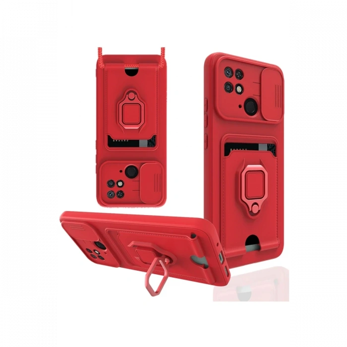 Xiaomi Redmi 10C Kılıf Zuma Kartvizitli Yüzüklü Silikon - Kırmızı