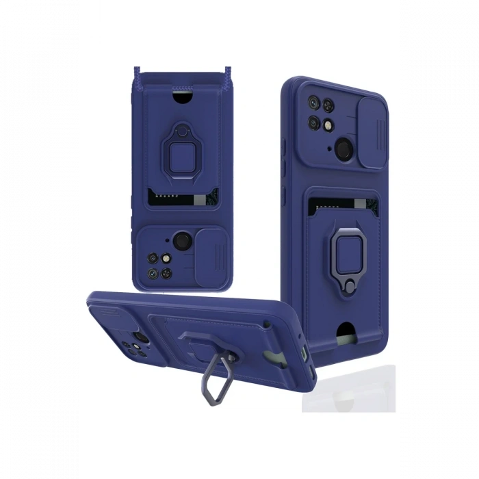 Xiaomi Redmi 10C Kılıf Zuma Kartvizitli Yüzüklü Silikon - Lacivert