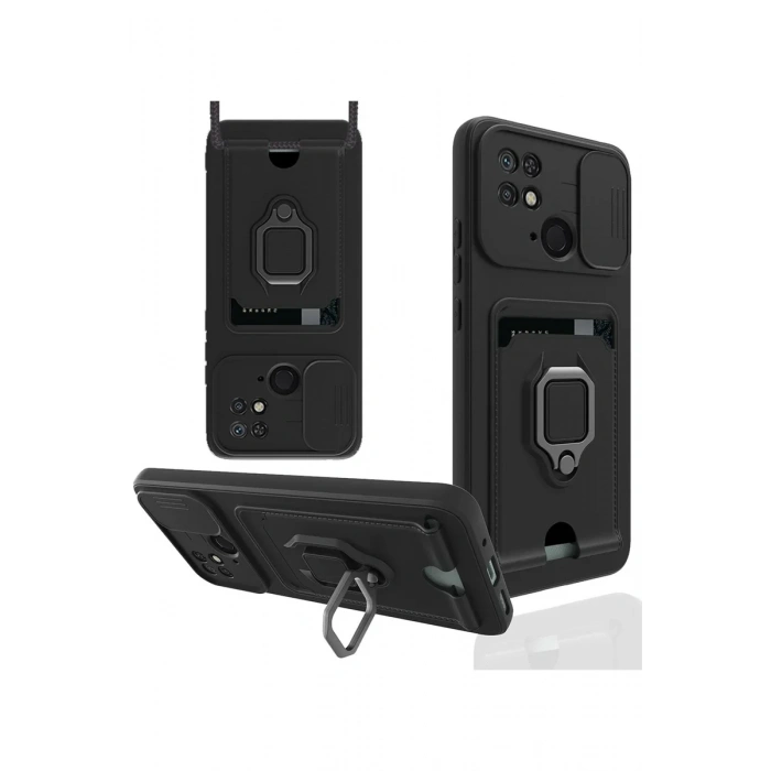 Xiaomi Redmi 10C Kılıf Zuma Kartvizitli Yüzüklü Silikon - Siyah