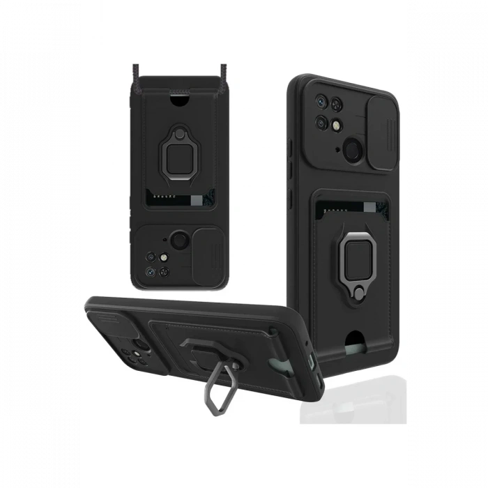 Xiaomi Redmi 10C Kılıf Zuma Kartvizitli Yüzüklü Silikon - Siyah