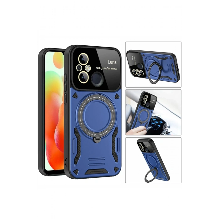 Xiaomi Redmi 12C Kılıf Joy Lens Standlı Kapak - Koyu Yeşil