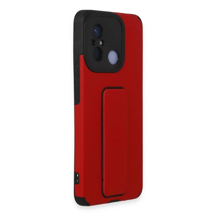 Xiaomi Redmi 12C Kılıf Mega Standlı Silikon - Kırmızı