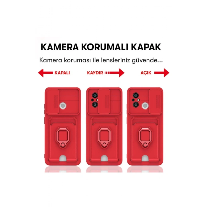 Xiaomi Redmi 12C Kılıf Zuma Kartvizitli Yüzüklü Silikon - Siyah