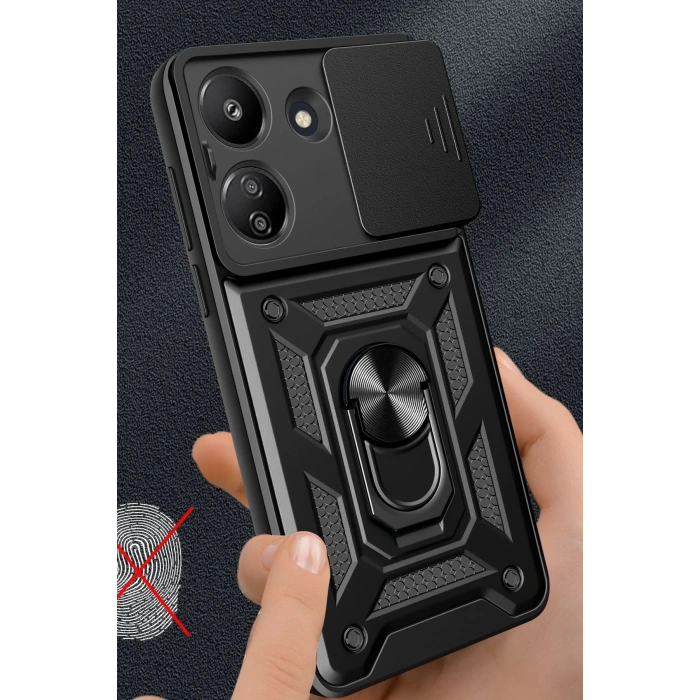 Xiaomi Redmi 13C Kılıf Pars Lens Yüzüklü Silikon - Kırmızı